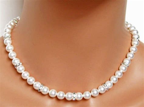 Classic Pearl Rhinestone Necklace Bridal Necklace Mother Of Etsy