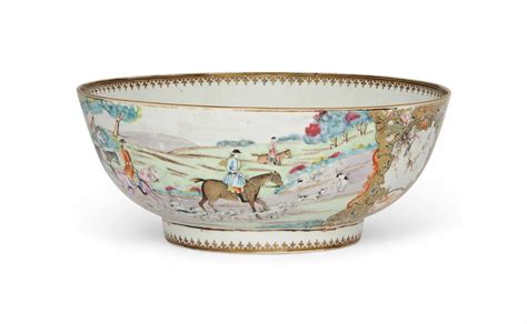 A Chinese Famille Rose Hunting Punch Bowl Qianlong Period Circa 1760 Christies