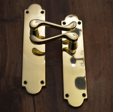 Victorian Long Back Scroll Polished Brass Handles Without Keyhole M67pb