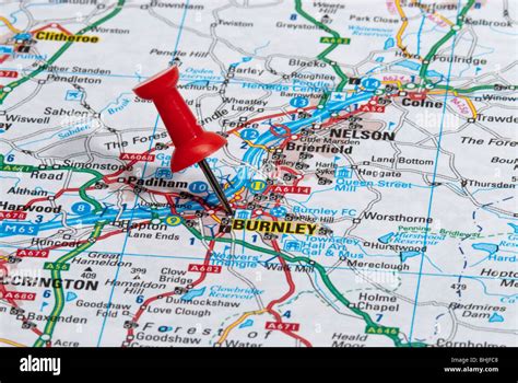 Red Map Pin In Road Map Pointing To City Of Burnley Stock Photo Alamy