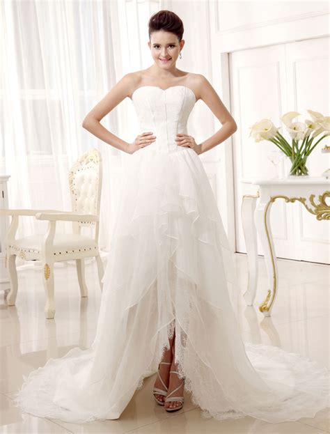 Ivory A Line Sweetheart Neck Strapless Tiered Bridal Wedding Gown