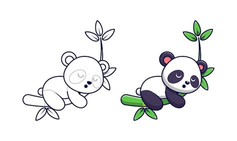 Premium Vector Cute Panda Sleeping On Bamboo Cartoon Coloring Page
