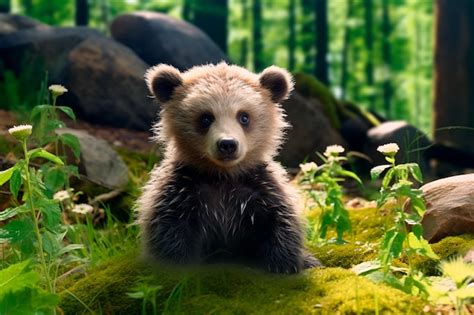 premium ai image little bear in the forest ai generated
