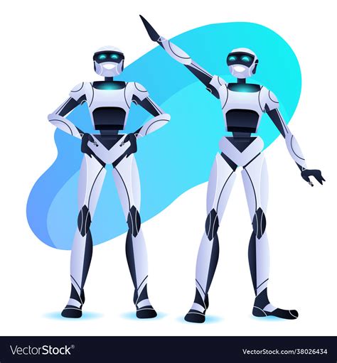 Robots Couple Standing Together Modern Robotic Vector Image