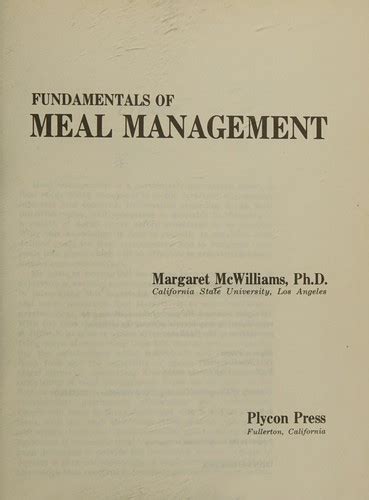 Fundamentals Of Meal Management By Margaret Mcwilliams Open Library