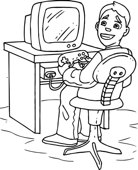 Play Video Games Playing Computer Games Coloring Page