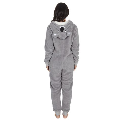 Womens Fleece 1onesie Ladies Fluffy Bear Koala Pyjama Jumpsuit One