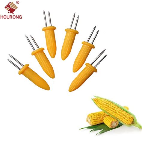 Hourong 6pcs High Quality Bbq Fork Corn On The Cob Holders Skewers