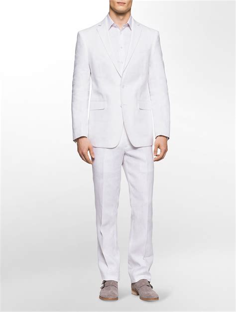 The trim of your suit will be carefully tailored to delightfully fit the contours of your body without compromising on your look. Calvin klein X Fit Ultra Slim Fit White Linen Suit in ...