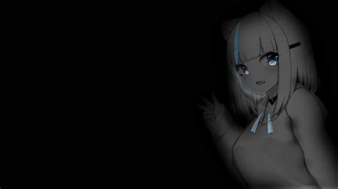 selective coloring black background dark background simple background anime girls cat ears cat
