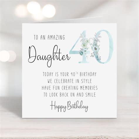 Daughter 40th Birthday Card With Versepoem Fortieth Etsy Uk
