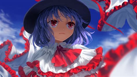 Nagae Iku Touhou Chapéu Cabelo Azul Olhos Vermelhos Anime Hd
