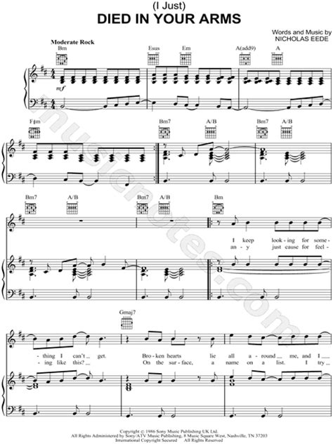 Cutting Crew I Just Died In Your Arms Tekst - Cutting Crew "Died In Your Arms" Sheet Music in B Minor - Download