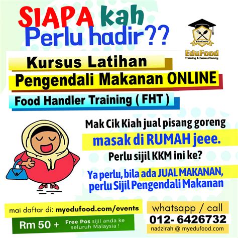 Khidmat nasihat berkaitan kebersihan dan keselamatan makanan bagi pengusaha makanan. Makcik Kiah pun perlukan Sijil Pengendali Makanan PKP ini ...