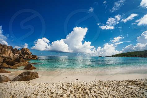 Grand Anse Beach At La Digue Island In Seychelles Sandy Beach With