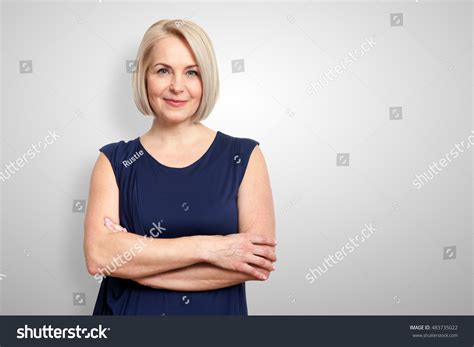 Attractive Middle Aged Woman Folded Arms Stock Photo 483735022