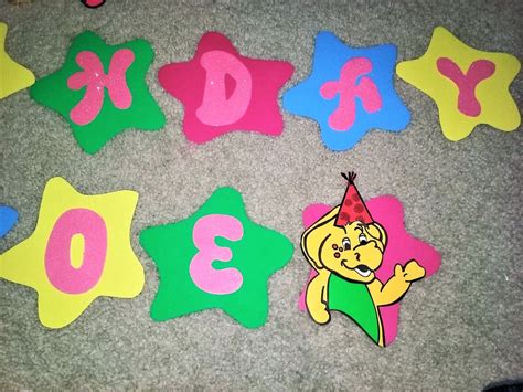 Diy Barney Birthday Banner Hand Drawn Characters And Sparkle Letters