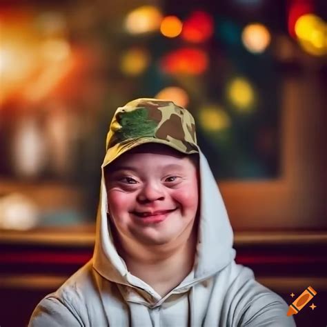 Portrait Of A Smiling Man With Down S Syndrome In A Festive Bar Scene On Craiyon