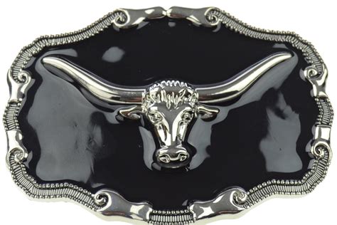 Bull Head Longhorns Western Cowboy Rodeo Black Belt Buckle Ebay
