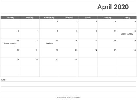 February 2021 editable calendar with holidays. April 2020 Calendar Templates