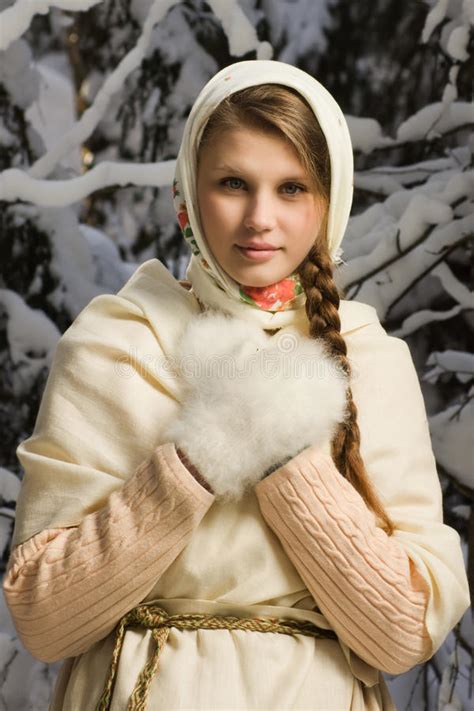 Russian Beautiful Girl In The Winter Forest Stock Image Image Of