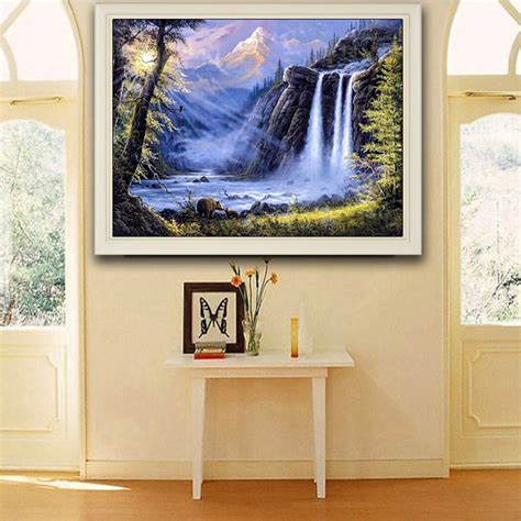 55x40cm 5d Diy Waterfall Diamond Painting Resin Full Rhinestone Scenery
