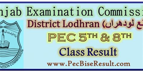 District Lodhran Pec 5th And 8th Class Result 2018 Bise Result
