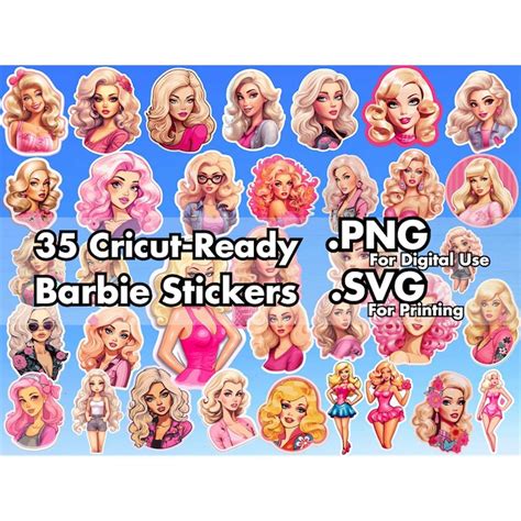 Barbies SVG PNG Stickers File Bundle 35 Cute Designs Pri Inspire