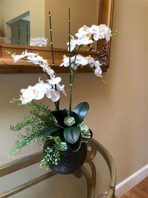 Artificial Orchid Arrangement White Orchids Orchid Floral Silk Orchid Arrangement Faux