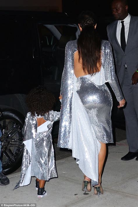 North West Matches Her Mother Kim Kardashian In Silver Sequin Dress In New York Daily Mail Online