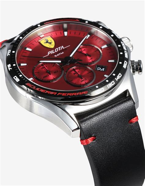 Ferrari Steel Pilota Evo Chronograph Watch With Red Dial Man Scuderia