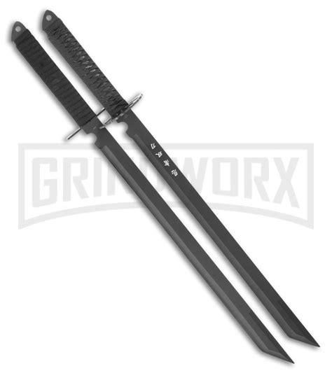 Rite Edge Twin Ninja Black Cord Wrapped Sword Set Black Plain Grindworx