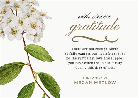 Bereavement Thank You Card And Sympathy Thank You Note Wording Thank You