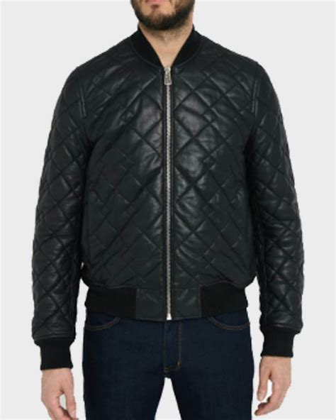 Mens Black Diamond Quilted Bomber Leather Jacket
