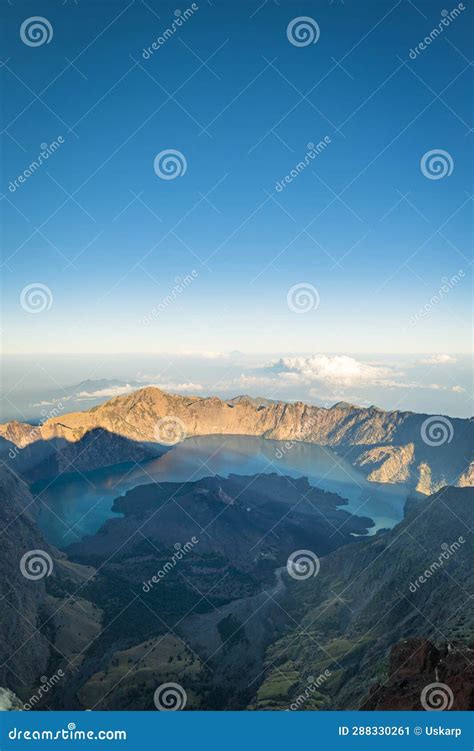 Mount Rinjani Summit View At Sunrise Lombok Indonesia Stock Image