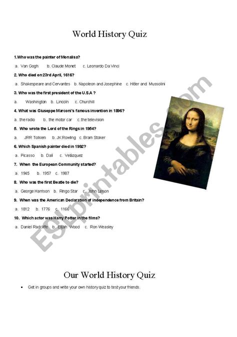 English Worksheets History Quiz