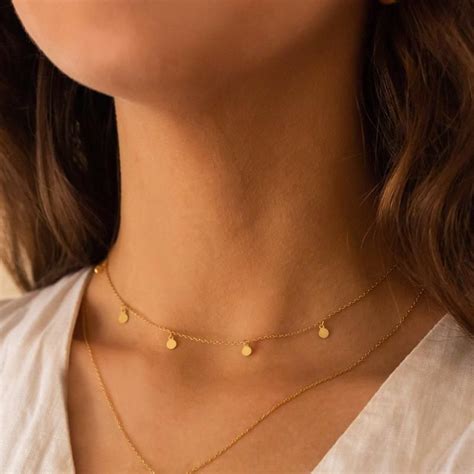 Dainty K Gold Disc Choker Necklace Choker Necklace Womens