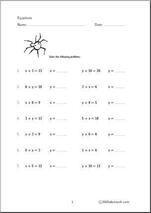 Each part is a term. Worksheet: Algebra Equations (set 1) - preview 1 ...