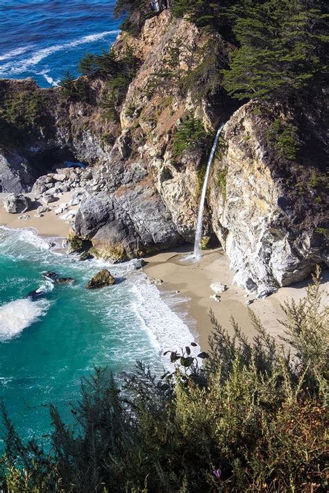 Beach Waterfall Coastal California West Coast Sea Natural