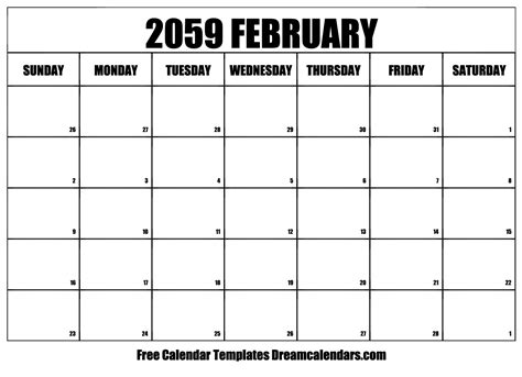 February 2059 Calendar Free Blank Printable With Holidays