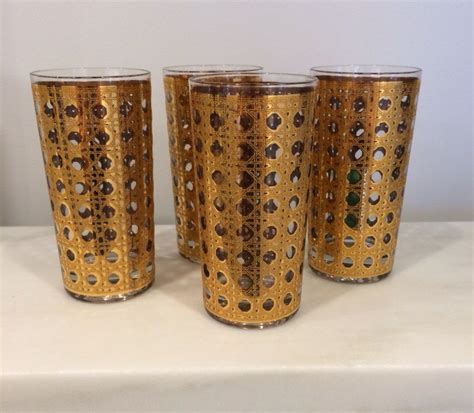 24k Heavy Gold Plated Bar Ware Drinking Glasses 4 Pc Set Vintage Drinking Glasses Glasses