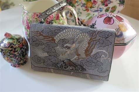 Exquisite Antique Japanese Embroidered Silk Evening Bag Purse Handbag