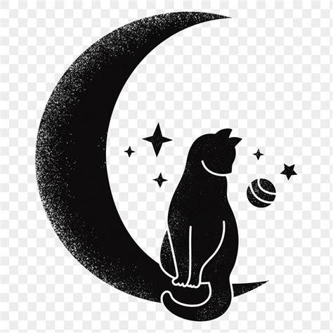 Moon Drawing Cat Drawing Black Cat Aesthetic Photo Elements Black