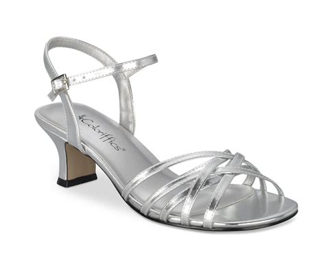 Silver Metallic Strappy Low Heel Dress Shoes