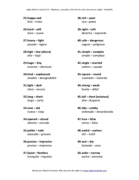 100 Adjetivos Basicos En Ingles English Words Spanish Language