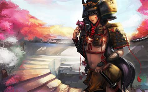 free download samurai armor girl female anime hd wallpaper desktop pc background [1600x1000] for