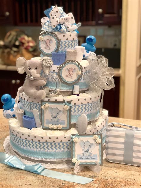 5 Tier Blue Elephant Diaper Cake Baby Shower Presents Baby Shower