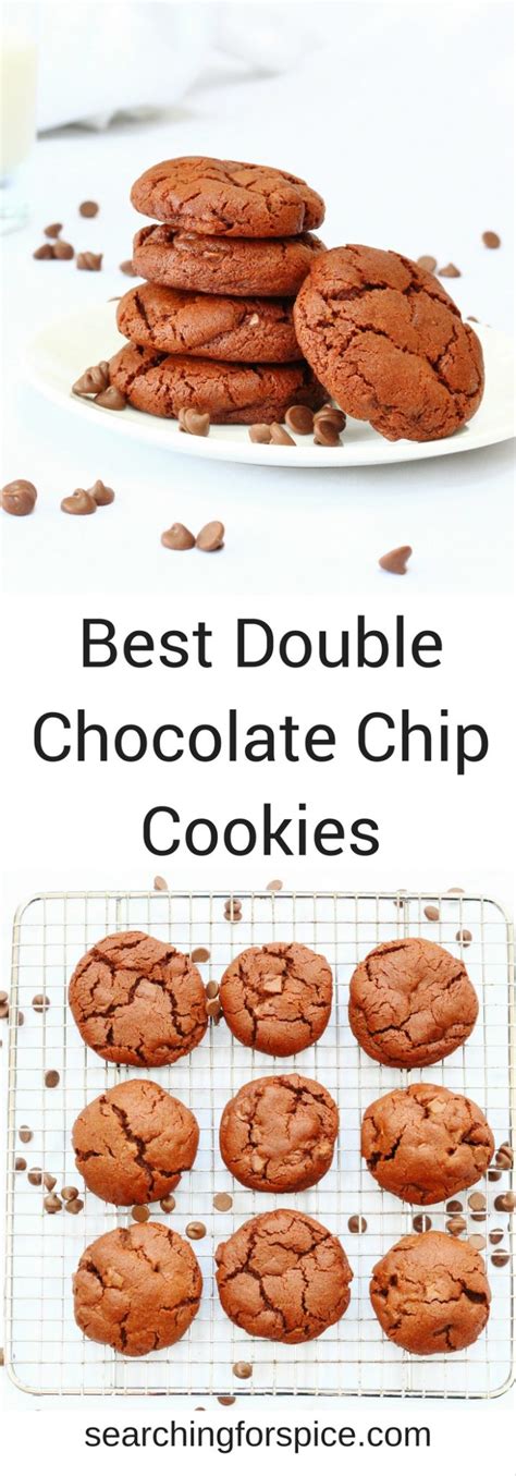 Chocolate flavor develops in the mouth after your first bite, so so good and not too sweet! Double Chocolate Chip Cookies | Searching for Spice