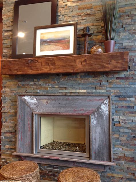 Reclaimed Wood Fireplace Mantle And Surround Barn Wood Stacked Stone