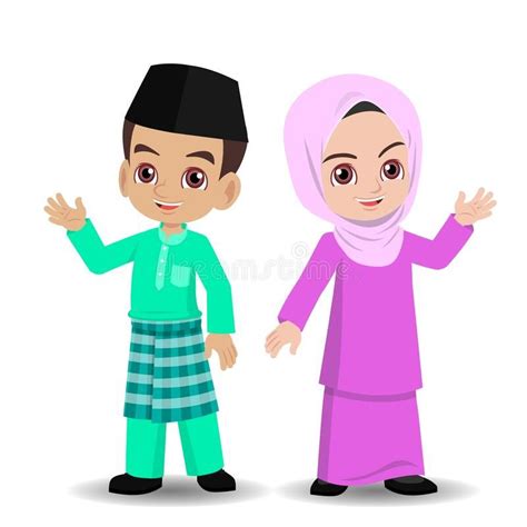Malay Girl And Boy With Hari Raya New Clothes Malay Girl And Malay Boy